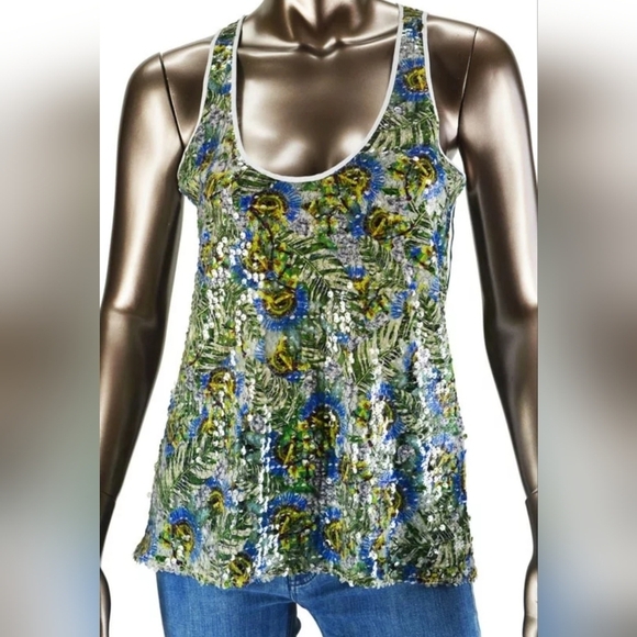 NWT Clover Canyon Green Leaf Sequin Sleeveless Top Size XS & M - Picture 7 of 7